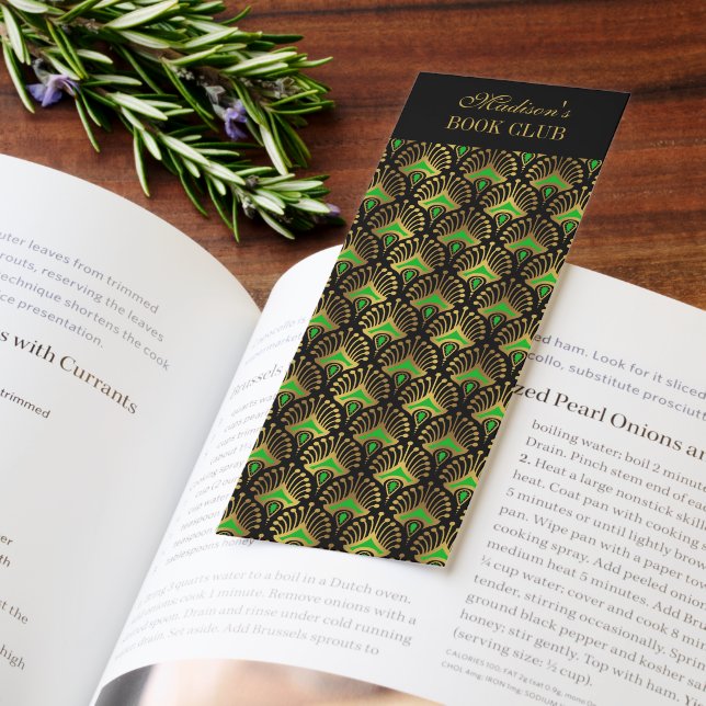 Personalized Gold And Green Art Deco Pattern Bookmarks (Book)