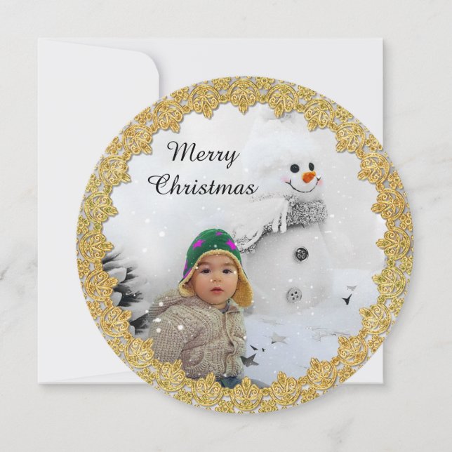 Personalized Gold and Green Merry Christmas Card (Front)