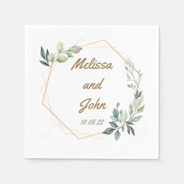 Personalized Gold and Green Wedding  Napkins (Front)