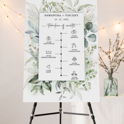 Personalized  Gold and Green Wedding timeline Foam Board