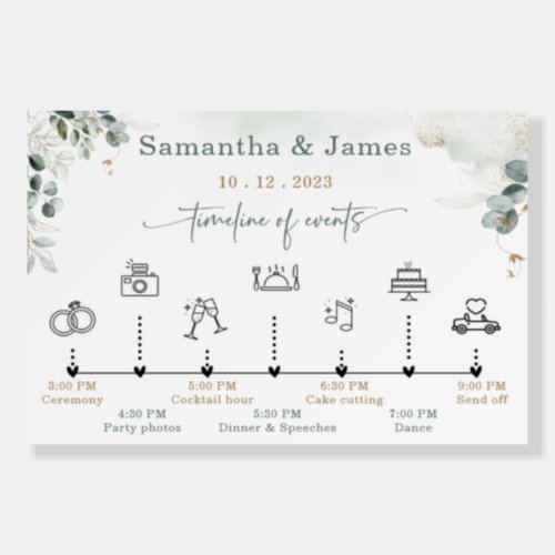 Personalized  Gold and Green Wedding timeline Foam Board