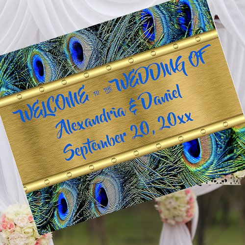 Personalized Gold and Peacock Feather Wedding Sign