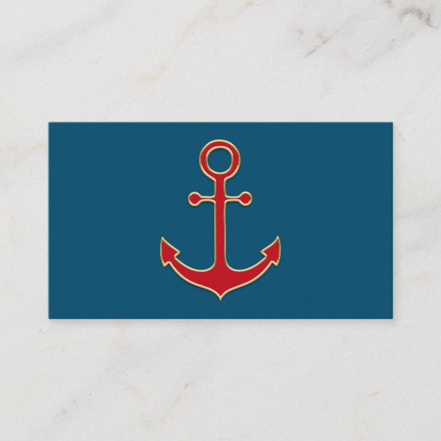 Personalized gold and red captain's anchor business card (Front)
