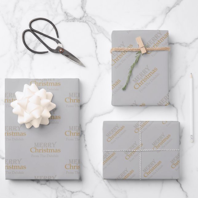 Personalized Gold and Silver Merry Christmas  Wrapping Paper Sheets (Front)