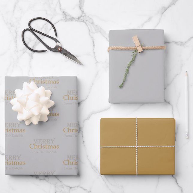 Personalized Gold and Silver Merry Christmas  Wrapping Paper Sheets (Front)