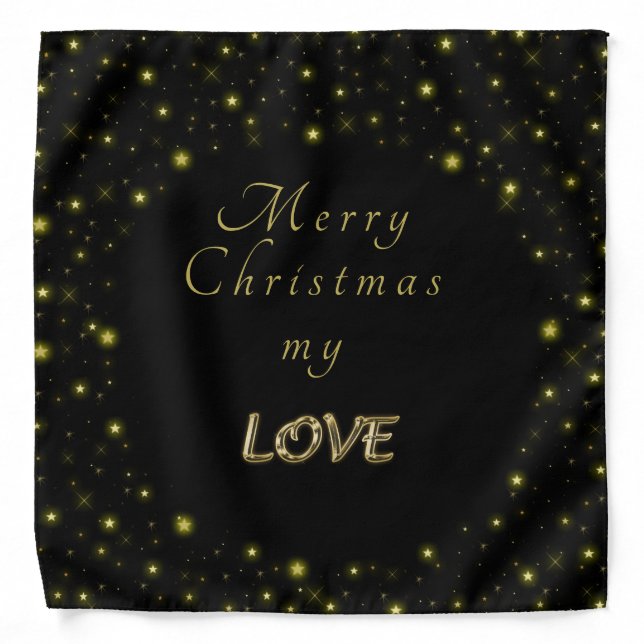 Personalized Gold and sparkles stars on black  Bandana (Front)