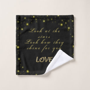 Personalized Gold and sparkles stars on black  Bath Towel Set