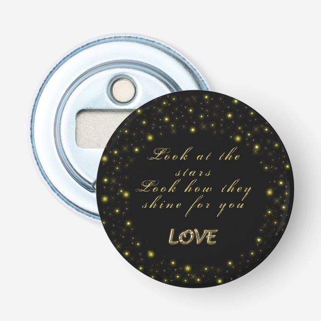 Personalized Gold and sparkles stars on black  Bottle Opener (Front)