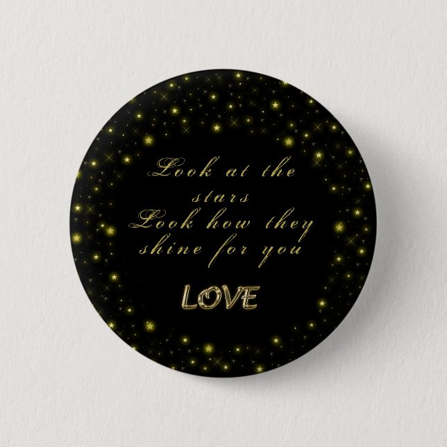 Personalized Gold and sparkles stars on black  Button (Front)
