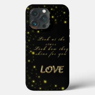 Personalized Gold and sparkles stars on black iPhone 13 Pro Case