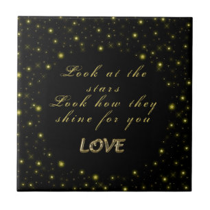 Personalized Gold and sparkles stars on black Ceramic Tile