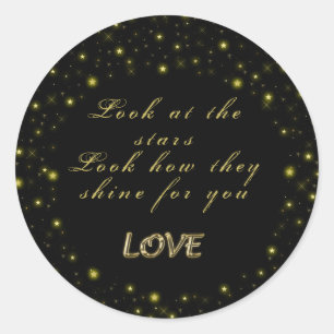 Personalized Gold and sparkles stars on black Classic Round Sticker