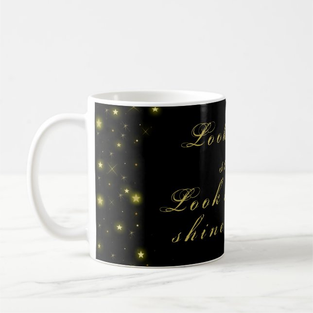 Personalized Gold and sparkles stars on black  Coffee Mug (Left)