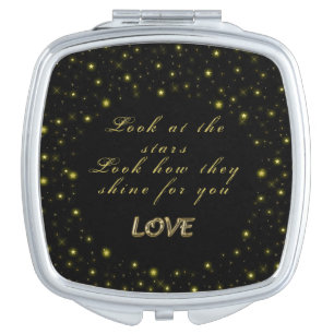 Personalized Gold and sparkles stars on black Compact Mirror