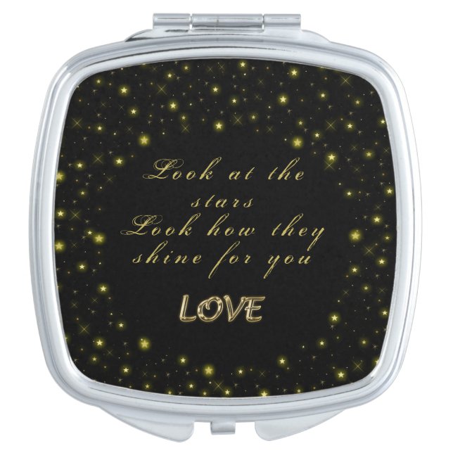 Personalized Gold and sparkles stars on black Compact Mirror (Front)