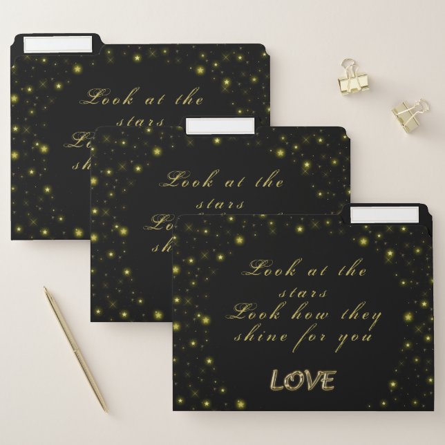 Personalized Gold and sparkles stars on black File Folder (Set)