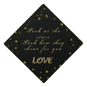 Personalized Gold and sparkles stars on black Graduation Cap Topper