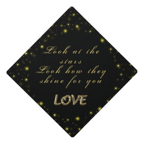 Personalized Gold and sparkles stars on black  Graduation Cap Topper