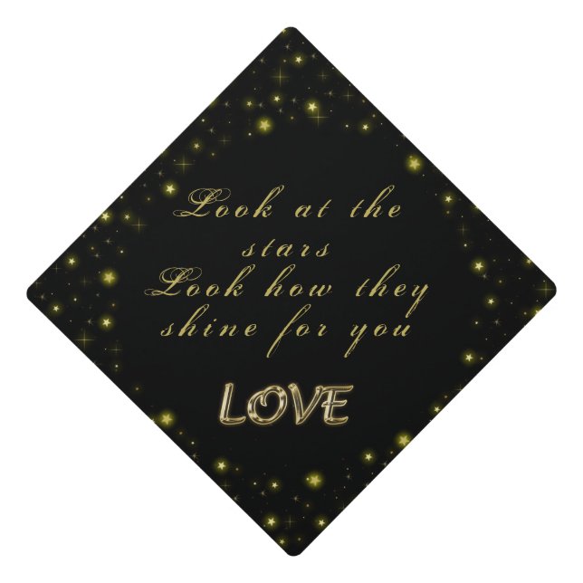 Personalized Gold and sparkles stars on black  Graduation Cap Topper (Front)