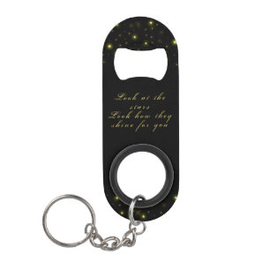 Personalized Gold and sparkles stars on black Keychain Bottle Opener
