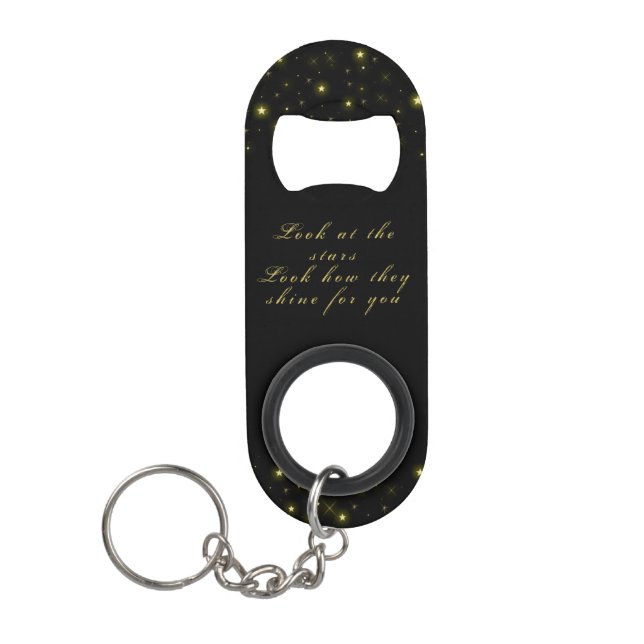 Personalized Gold and sparkles stars on black  Keychain Bottle Opener (Front)