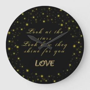 Personalized Gold and sparkles stars on black Large Clock