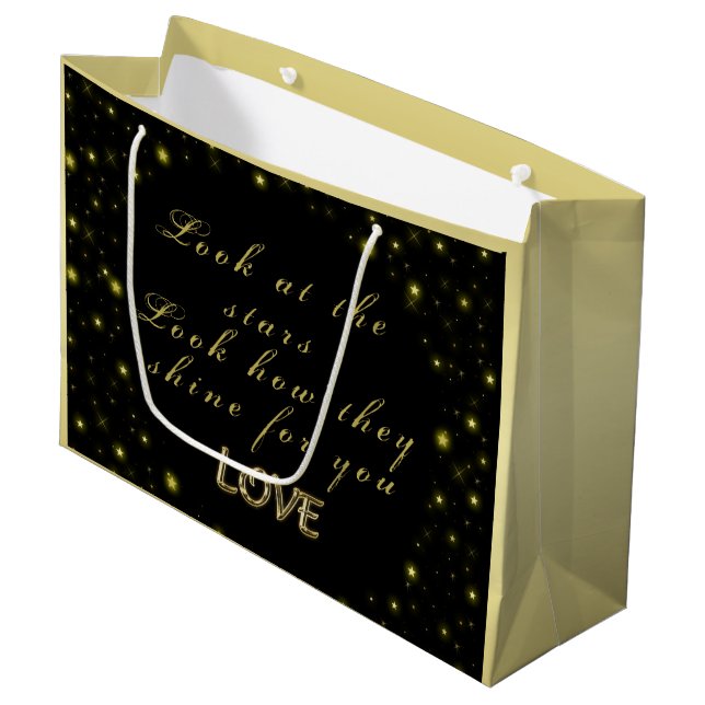 Personalized Gold and sparkles stars on black  Large Gift Bag (Front Angled)
