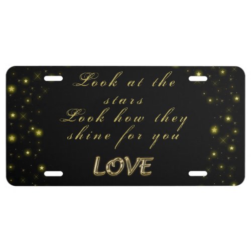 Personalized Gold and sparkles stars on black  License Plate