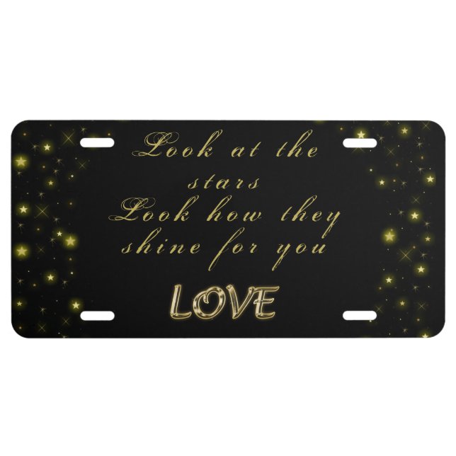 Personalized Gold and sparkles stars on black  License Plate (Front)