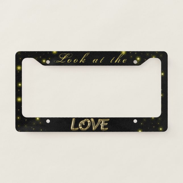 Personalized Gold and sparkles stars on black  License Plate Frame (Front)