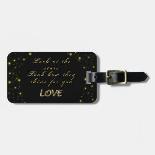 Personalized Gold and sparkles stars on black Luggage Tag