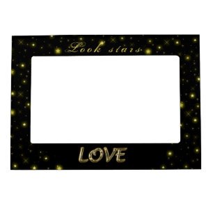 Personalized Gold and sparkles stars on black  Magnetic Frame