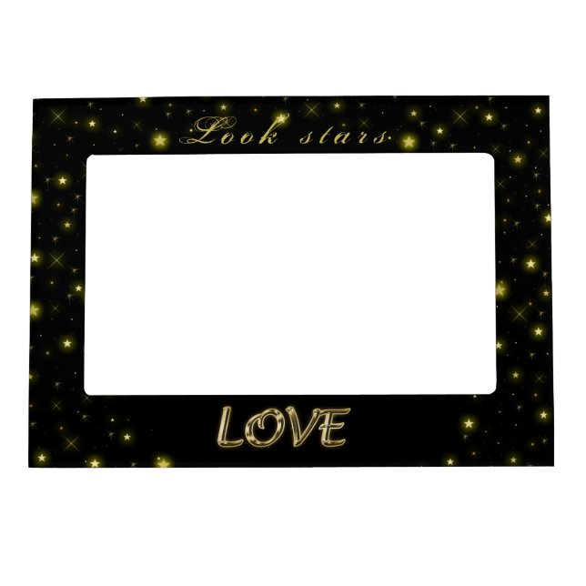 Personalized Gold and sparkles stars on black  Magnetic Frame (Front)