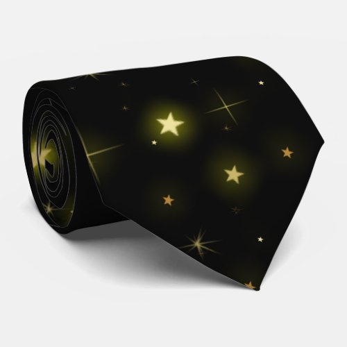 Personalized Gold and sparkles stars on black  Neck Tie