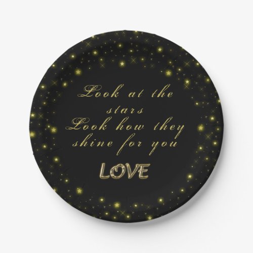 Personalized Gold and sparkles stars on black  Paper Plates