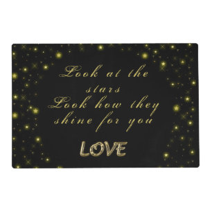 Personalized Gold and sparkles stars on black  Placemat