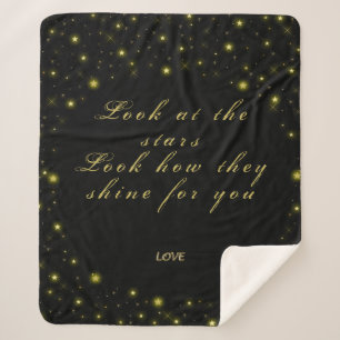 Personalized, Gold and sparkles stars on black Sherpa Blanket