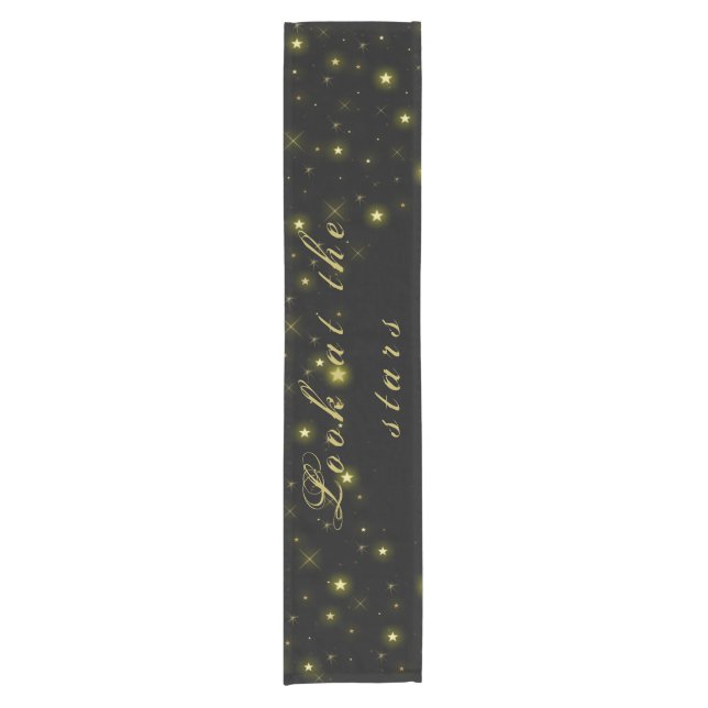 Personalized Gold and sparkles stars on black  Short Table Runner (Front)