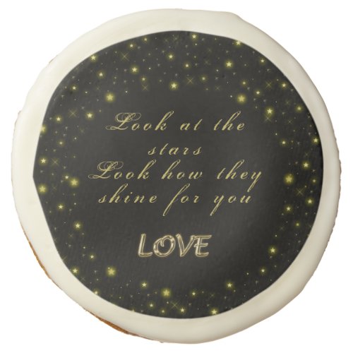 Personalized Gold and sparkles stars on black   Sugar Cookie