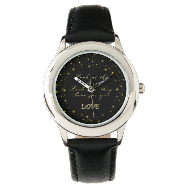Personalized Gold and sparkles stars on black  Watch (Front)