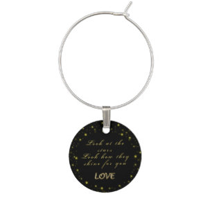 Personalized Gold and sparkles stars on black  Wine Charm