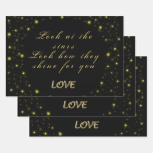 Personalized Gold and sparkles stars on black Wrapping Paper Sheets