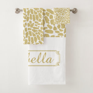 Personalized Gold and White Bath Towels