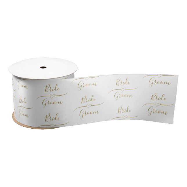 Personalized Gold and White Bride and Groom  Satin Ribbon (Spool)
