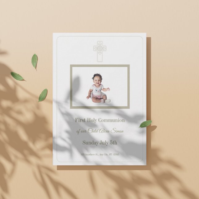 Personalized Gold and White First Holy Communion Invitation (1)