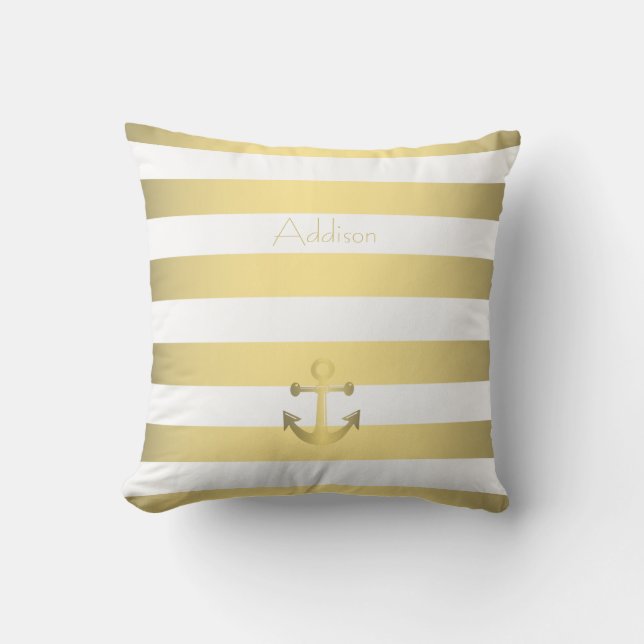 Personalized Gold And White Pillows With Anchor (Front)