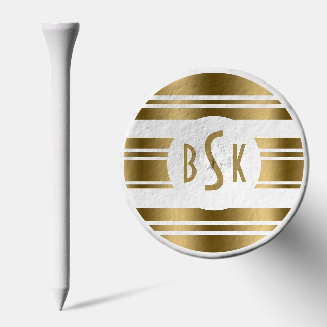 Personalized gold and white stripe monogram golf tees (Combo)
