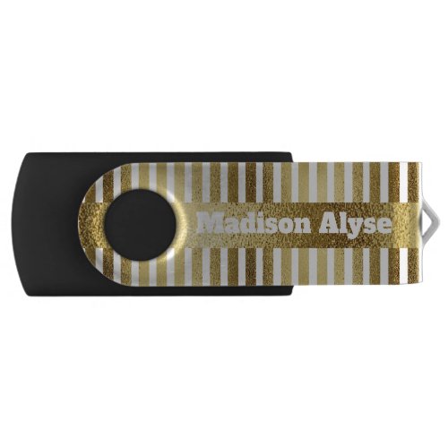 Personalized Gold and White Striped Flash Drive