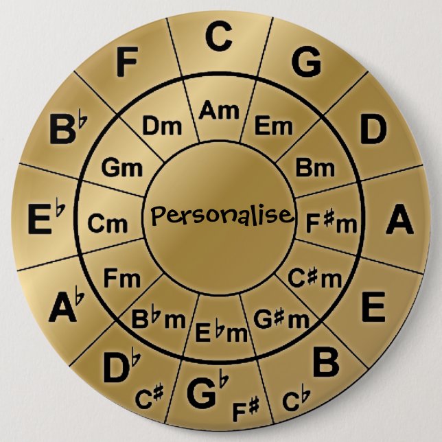 Personalized Gold Badge Music Lovers Chord Wheel Button (Front)