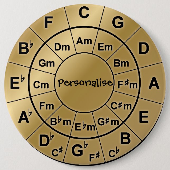 Personalized Gold Badge Music Lovers Chord Wheel Pinback Button (Front)